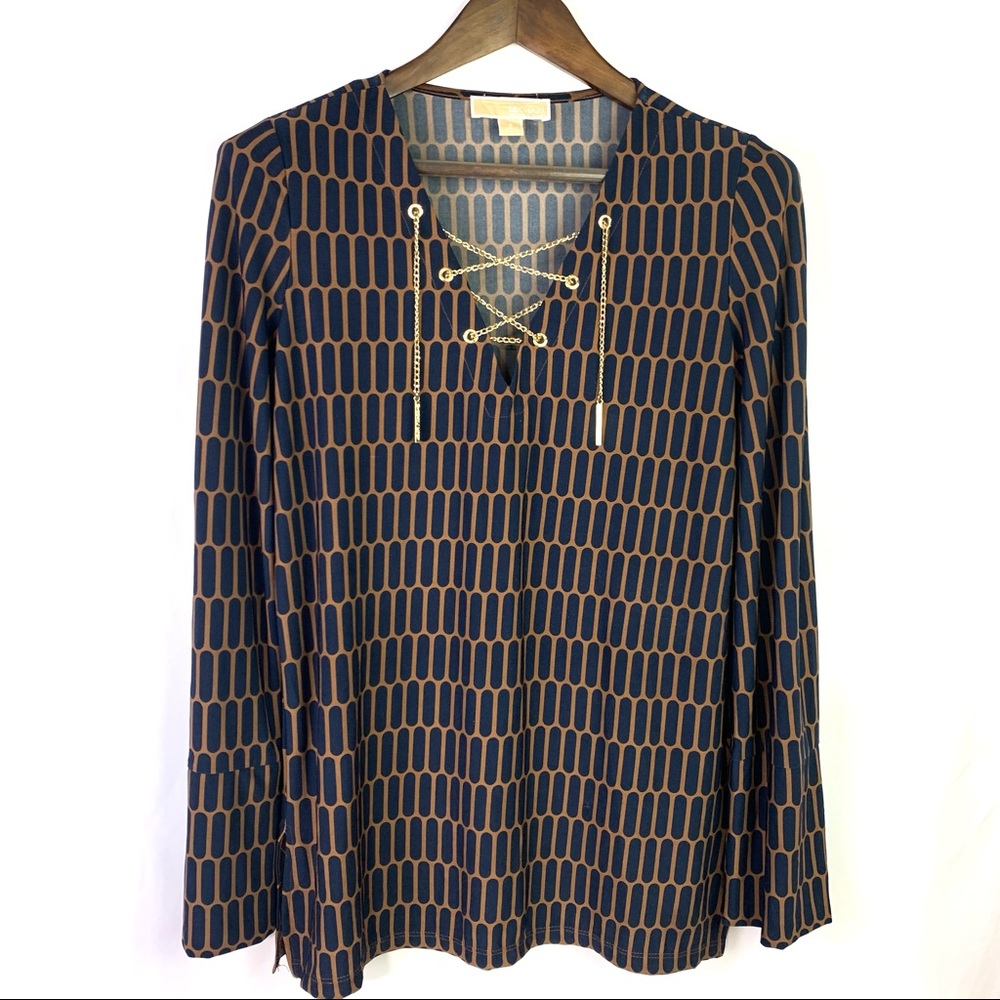 Michael Kors Silky Long Sleeve V-Lace Blouse S